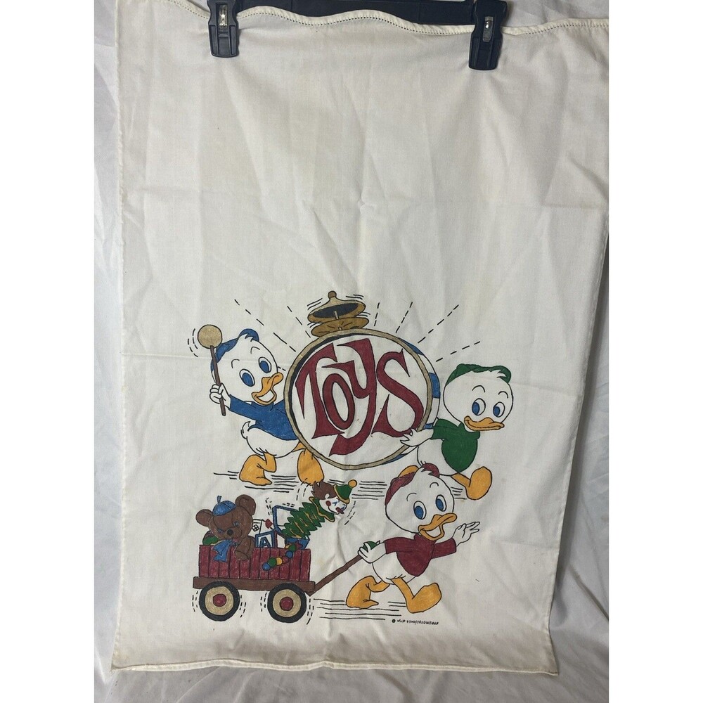 Vintage Hand Painted Disney Huey Dewey Louie Pillowcase Christmas Toys DuckTale
